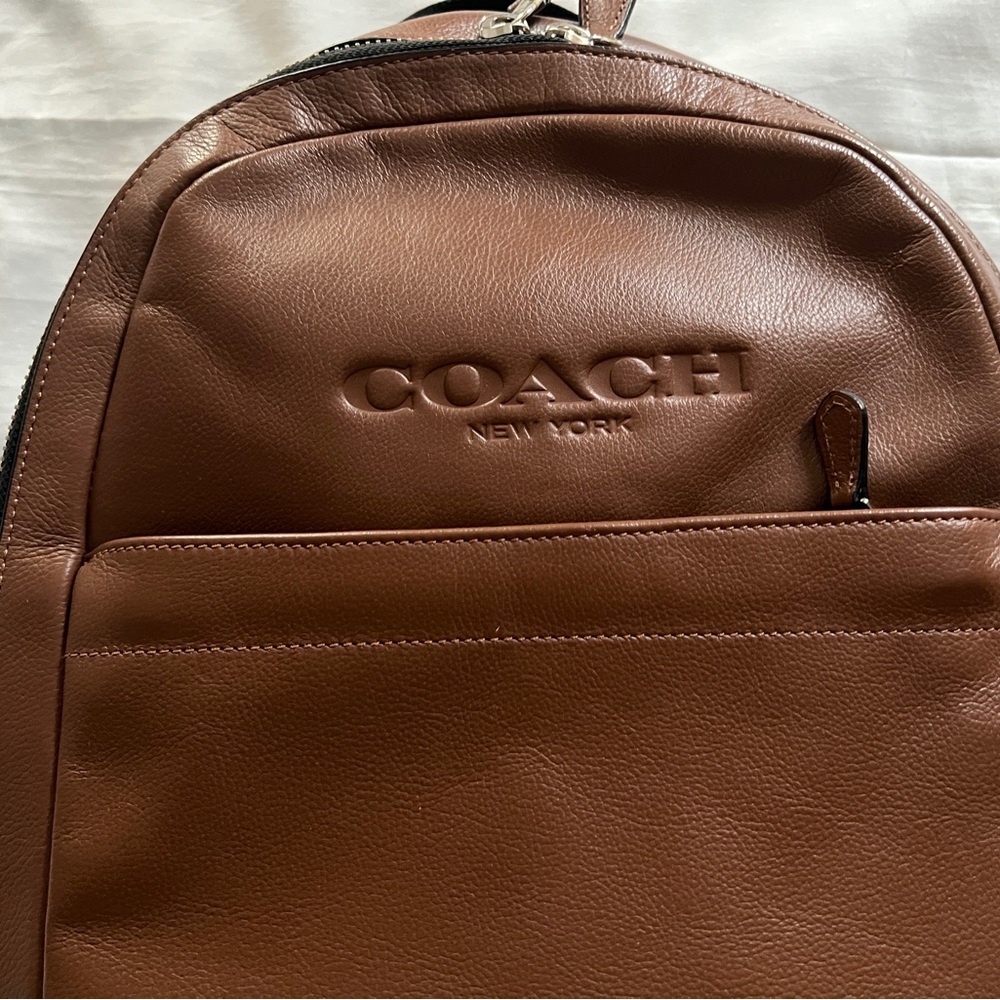 COACH Charles Brown leather Slim Backpack - Picture 2 of 13
